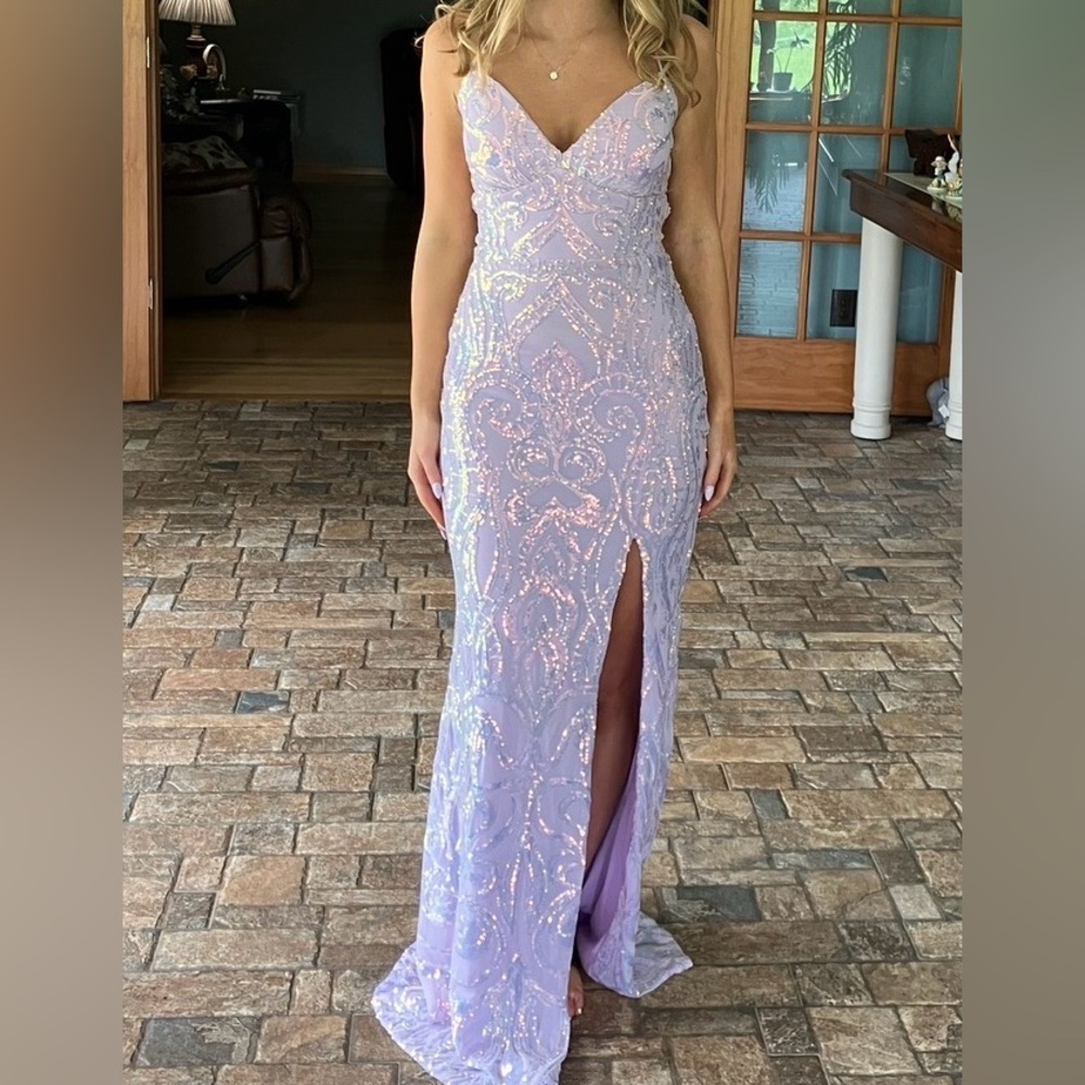 Elegant Lavender Sequin Evening Gown